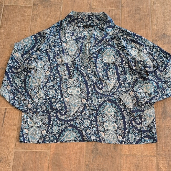 EUC J. Crew Pullover V-neck Blouse Navy Paisley Size XL - Picture 1 of 5